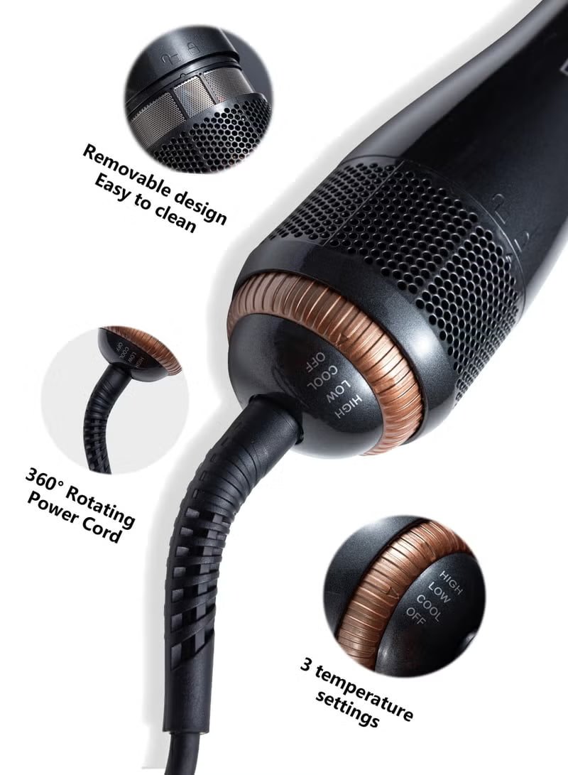 1200 Watt Hair Dryer Brush Ceramic Dryer And Styler 2 In 1 Professional Black/Beige 1200W