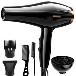 Univer Tang 6-in-1 Ionic Hair Dryer, Salon Professional Blow Dryer 2200W AC Motor Fast Drying with 2 Speed, 3 Heat Setting, with Diffuser, Nozzle, Concentrator Comb for Curly and Straight Hair,comb