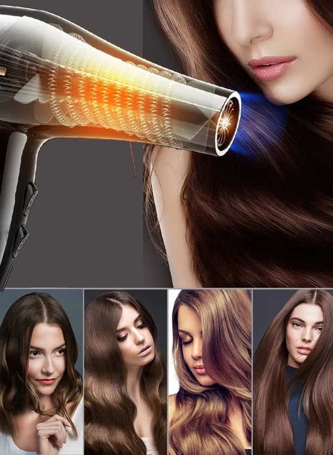 Univer Tang 6-in-1 Ionic Hair Dryer, Salon Professional Blow Dryer 2200W AC Motor Fast Drying with 2 Speed, 3 Heat Setting, with Diffuser, Nozzle, Concentrator Comb for Curly and Straight Hair,comb