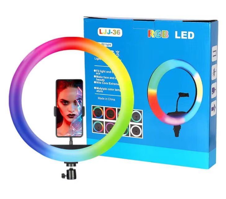 LJJ-36 RGB LED Ring Fill Light with Stand & Phone Holder