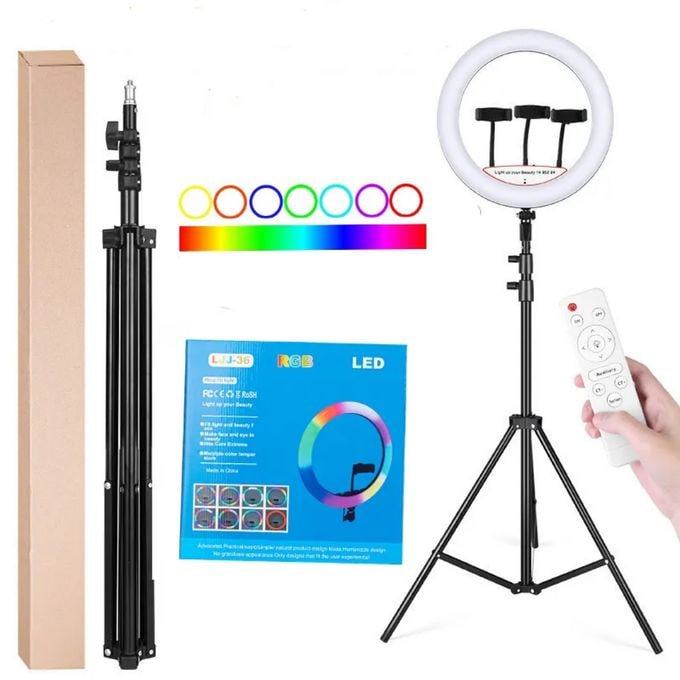 LJJ-36 RGB LED Ring Fill Light with Stand & Phone Holder