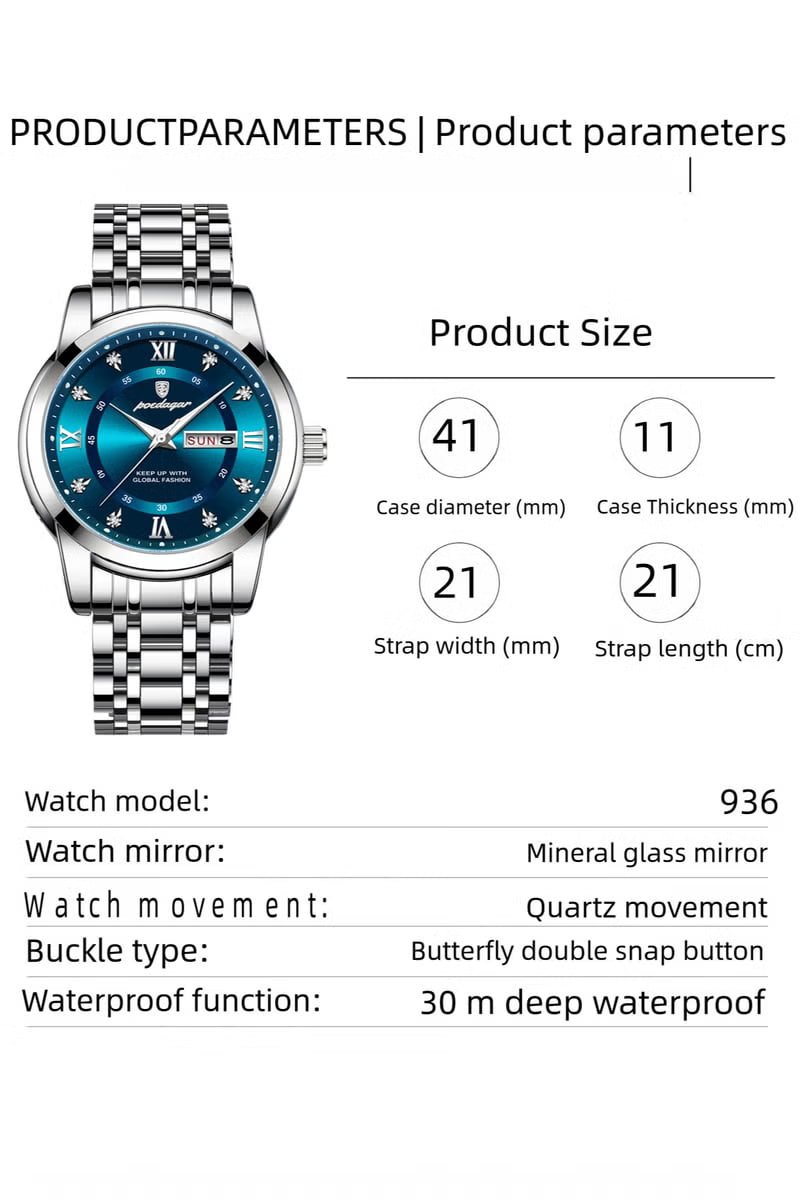 POEDAGAR Waterproof Luminous Quartz Watch for Men – Stainless Steel Luxury Wristwatch