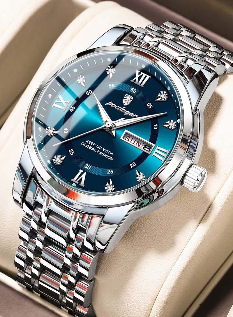 POEDAGAR Waterproof Luminous Quartz Watch for Men – Stainless Steel Luxury Wristwatch