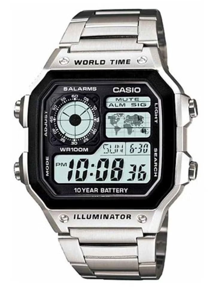CASIO Men's Youth Digital Watch AE-1200WHD-1A – 42 mm Silver Classic
