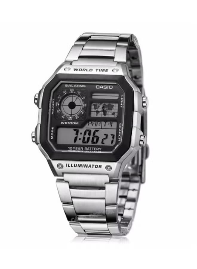 CASIO Men's Youth Digital Watch AE-1200WHD-1A – 42 mm Silver Classic