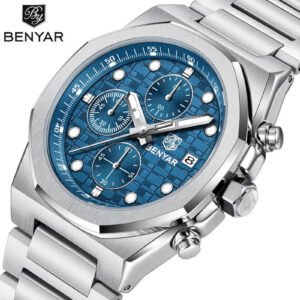 BENYAR Men’s Multifunction Chronograph Quartz Watch – Stainless Steel Band