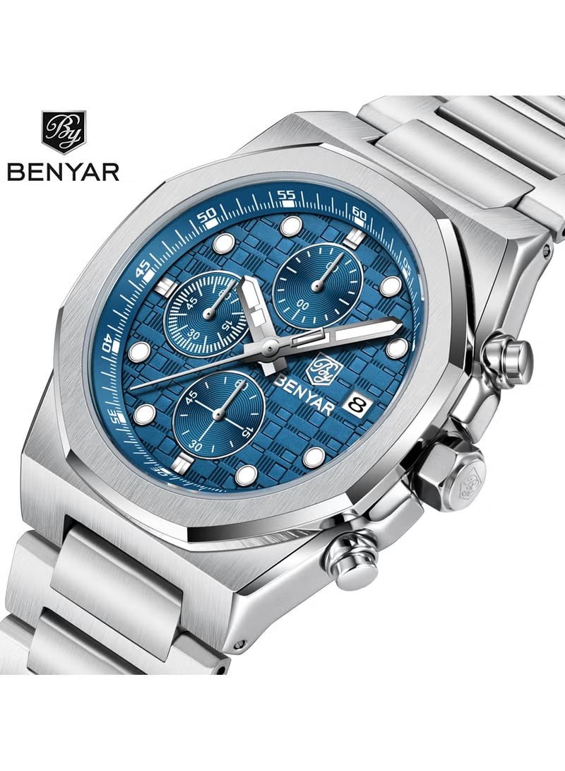 BENYAR Men's Multifunction Chronograph Quartz Watch – Stainless Steel Band