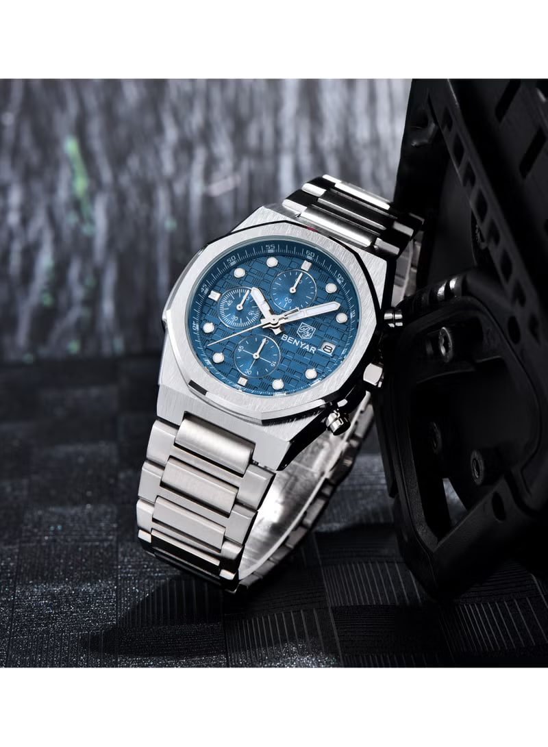 BENYAR Men's Multifunction Chronograph Quartz Watch – Stainless Steel Band