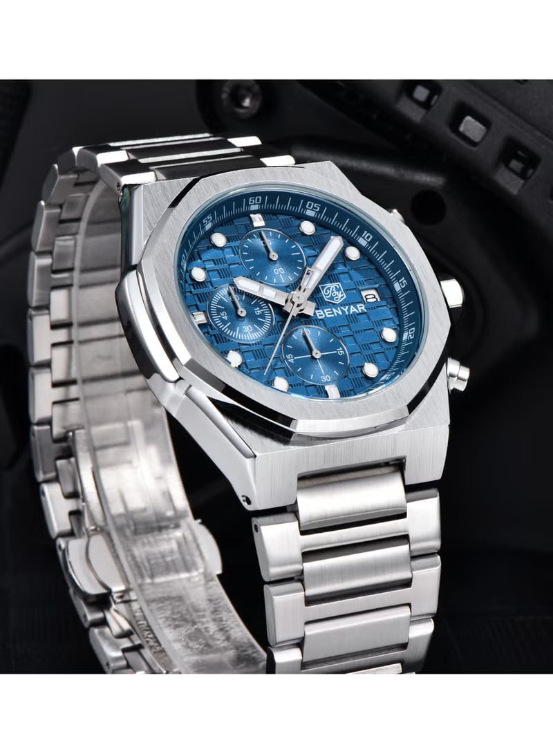 BENYAR Men's Multifunction Chronograph Quartz Watch – Stainless Steel Band