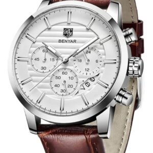 BENYAR Mens Watches Multifunction Chronograph Date Quartz Watch for Men Brown Leather Band Analog Wrist Watch Gift for Men Casual Business