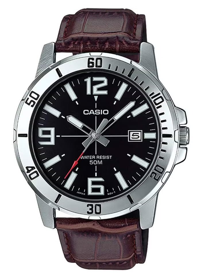 CASIO Men's Leather Analog Watch MTP-VD01L-1BVUDF - 45 mm - Brown