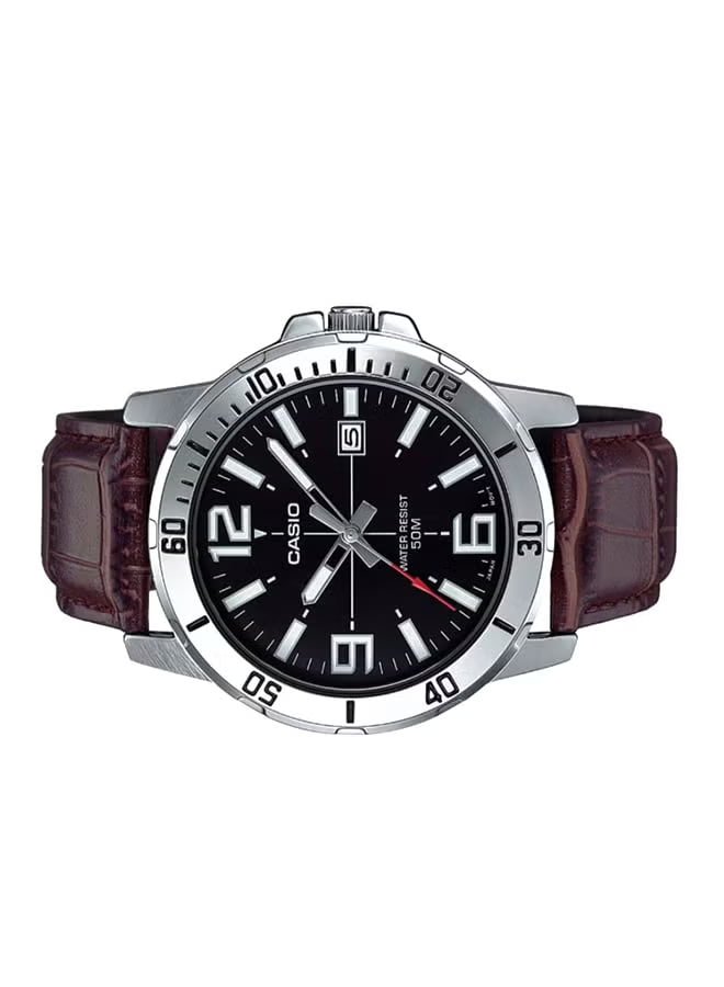 CASIO Men's Leather Analog Watch MTP-VD01L-1BVUDF - 45 mm - Brown